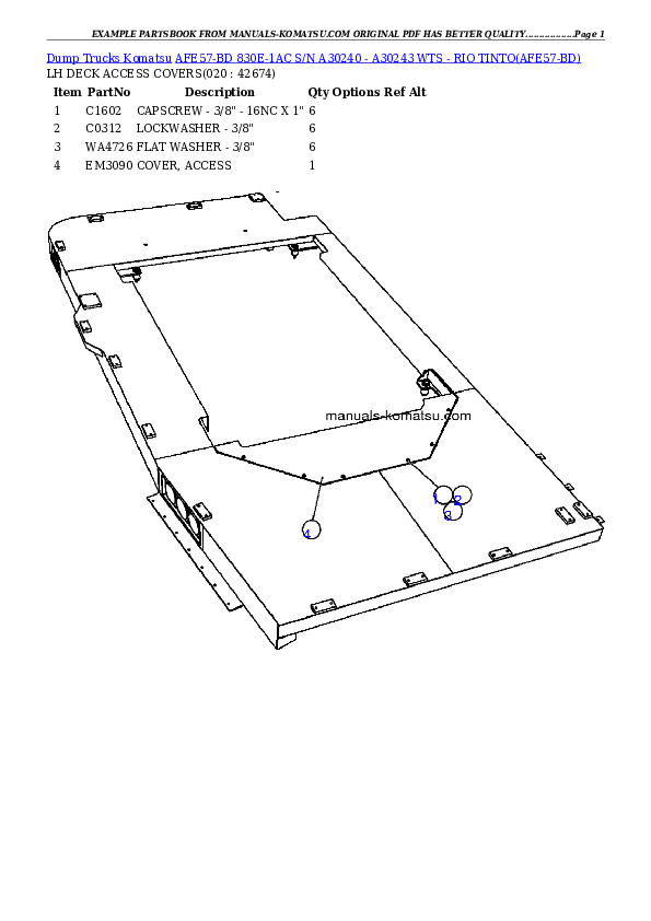 Protected: AFE57-BD 830E-1AC S/N A30240 – A30243    WTS – RIO TINTO Partsbook