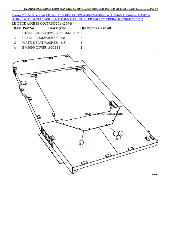 Protected: AFE57-CR 830E-1AC S/N A30422-A30425 & A30446-A30449 & A30473-A30476 & A30478-A30484 & A30488-A30491 HUNTER VALLEY OPERATIONS Partsbook