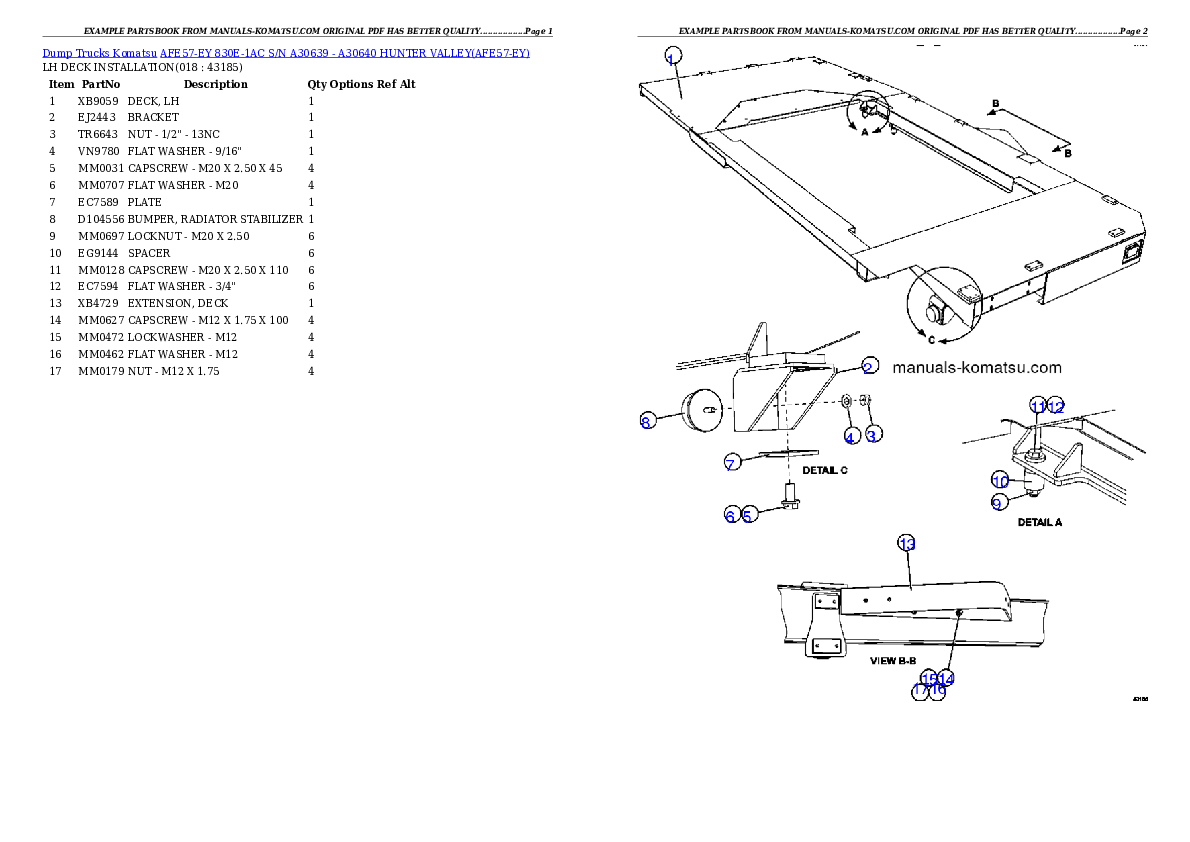Protected: AFE57-EY 830E-1AC S/N A30639 – A30640    HUNTER VALLEY Partsbook