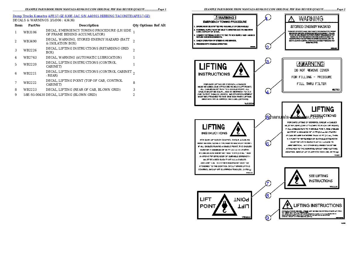 Protected: AFE57-GZ 830E-1AC S/N A40915  HIBBING TACONITE Partsbook