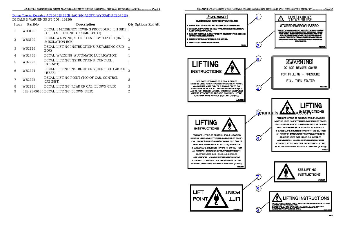 Protected: AFE57-HS 830E-1AC S/N A40971  WYODAK Partsbook