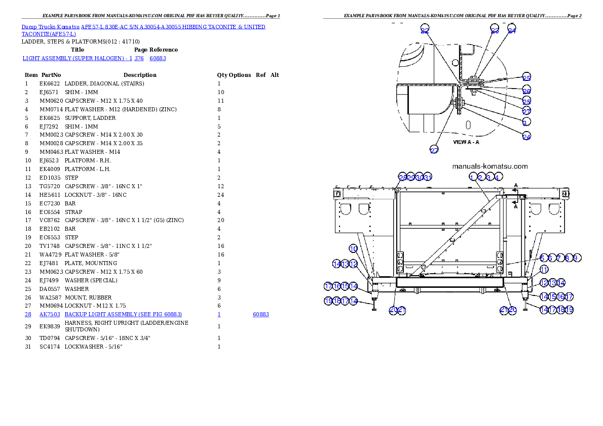 Protected: AFE57-L 830E-AC S/N A30054-A30055    HIBBING TACONITE & UNITED TACONITE Partsbook