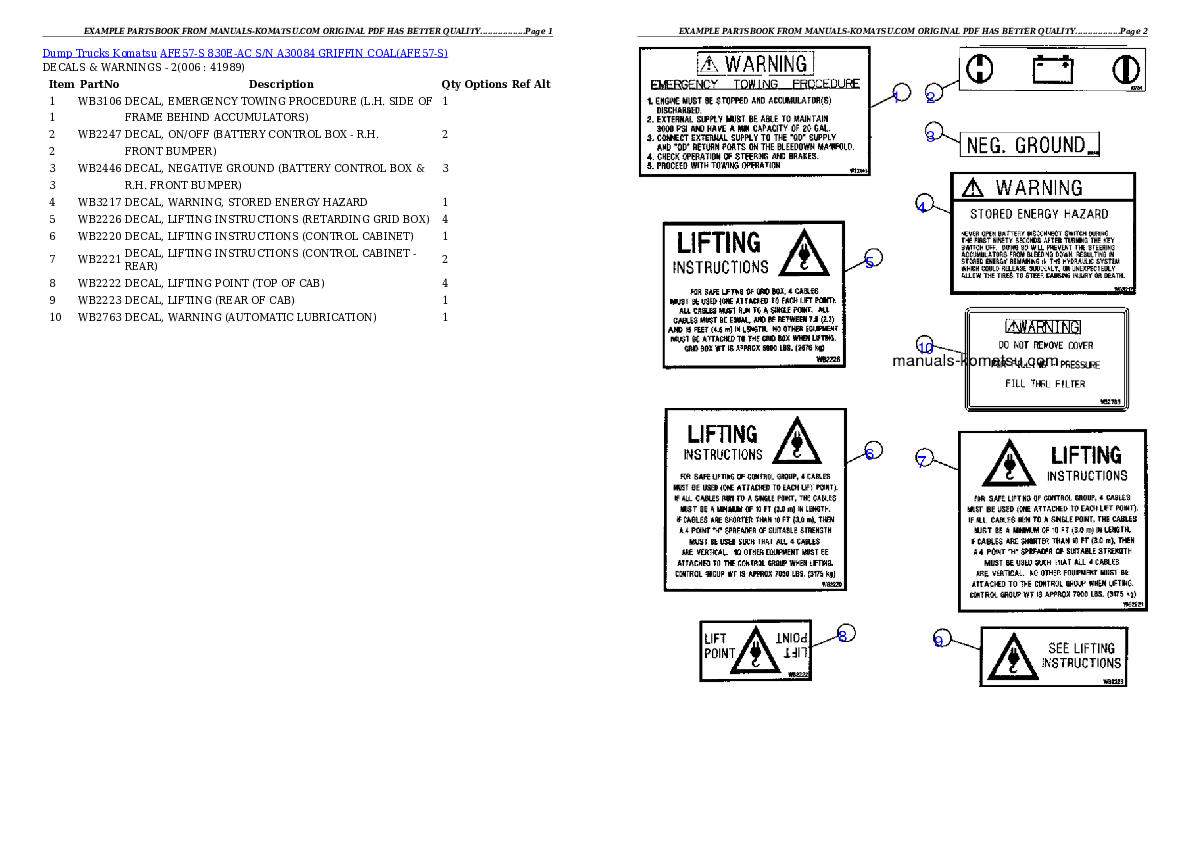 Protected: AFE57-S 830E-AC S/N A30084     GRIFFIN COAL Partsbook
