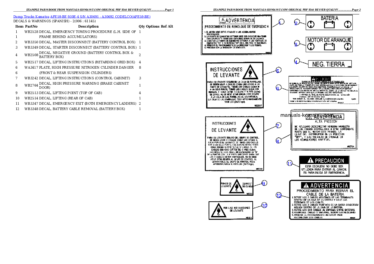 Protected: AFE59-BE 930E-4 S/N A30691 – A30692     CODELCO Partsbook