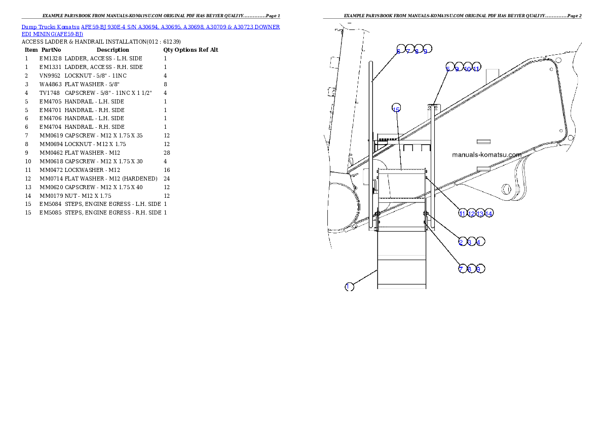 Protected: AFE59-BJ 930E-4 S/N A30694, A30695, A30698, A30709 & A30723    DOWNER EDI MINING Partsbook