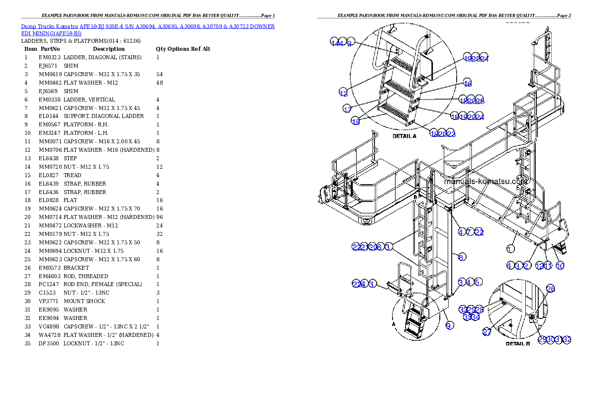 Protected: AFE59-BJ 930E-4 S/N A30694, A30695, A30698, A30709 & A30723    DOWNER EDI MINING Partsbook