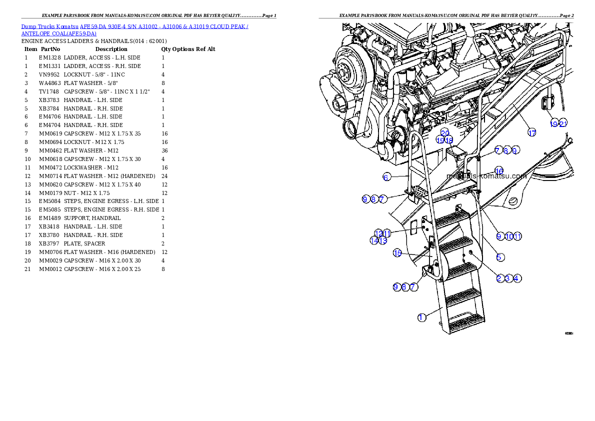 Protected: AFE59-DA 930E-4 S/N A31002 – A31006 & A31019    CLOUD PEAK / ANTELOPE COAL Partsbook