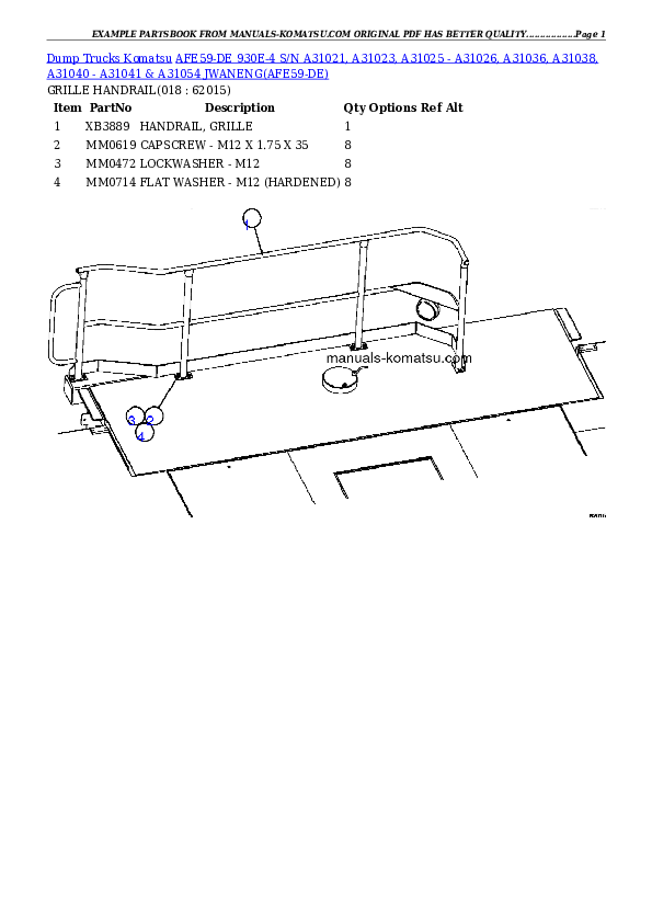 Protected: AFE59-DE 930E-4 S/N A31021, A31023, A31025-A31026, A31036, A31038, A31040-A31041 & A31054  JWANENG Partsbook