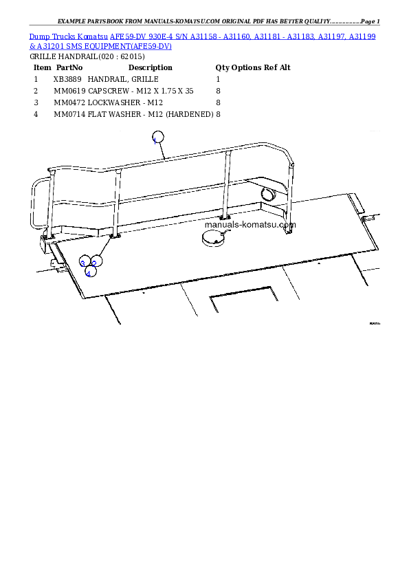 Protected: AFE59-DV 930E-4 S/N A31158 – A31160, A31181 – A31183, A31197, A31199 & A31201     SMS EQUIPMENT Partsbook