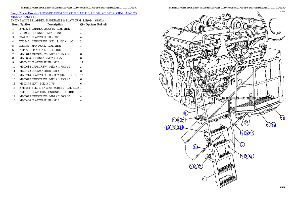 Protected: AFE59-EP 930E-4 S/N A31393, A31413, A31507, A31517 & A31521  ASARCO MISSION Partsbook