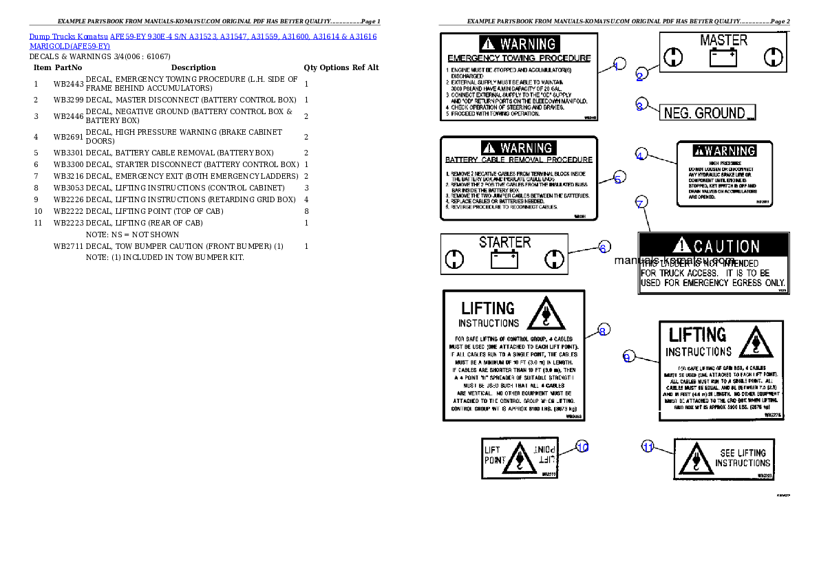 Protected: AFE59-EY 930E-4 S/N A31523, A31547, A31559, A31600, A31614 & A31616  MARIGOLD Partsbook