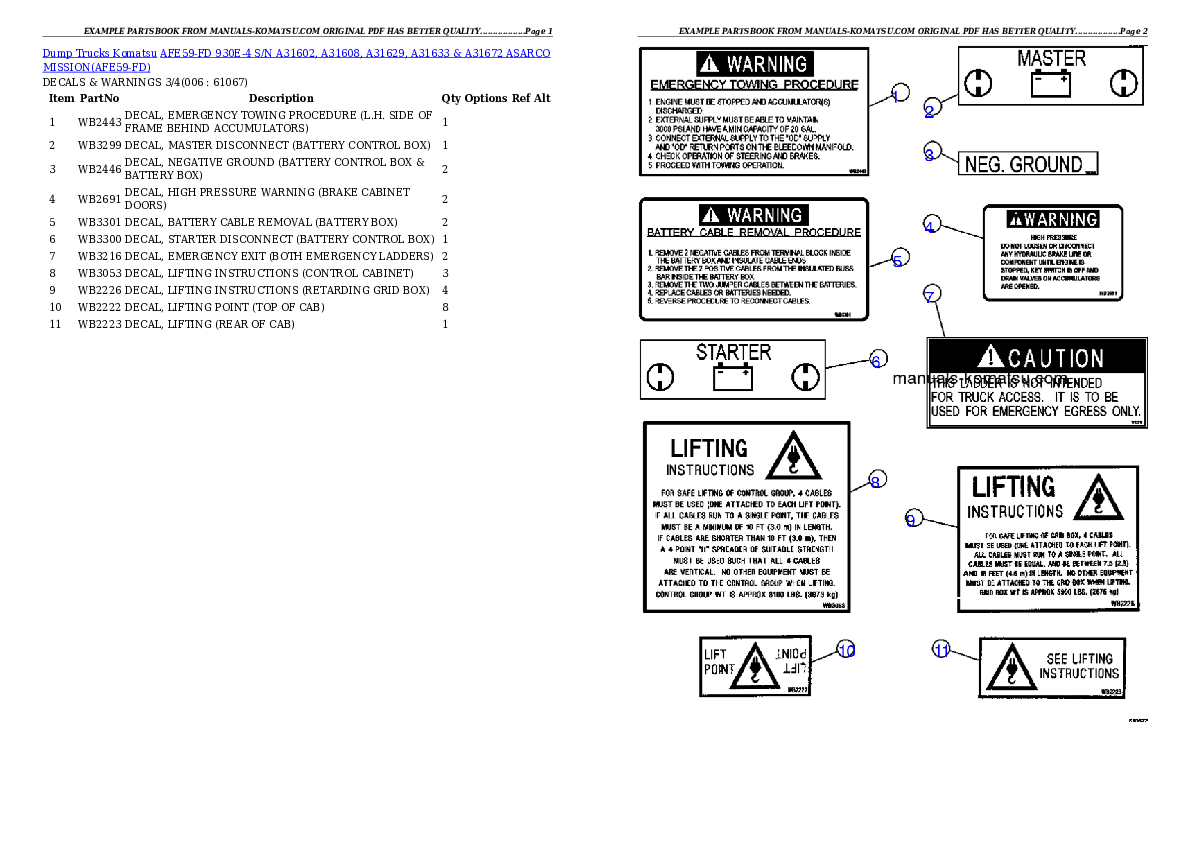 Protected: AFE59-FD 930E-4 S/N A31602, A31608, A31629, A31633 & A31672  ASARCO MISSION Partsbook