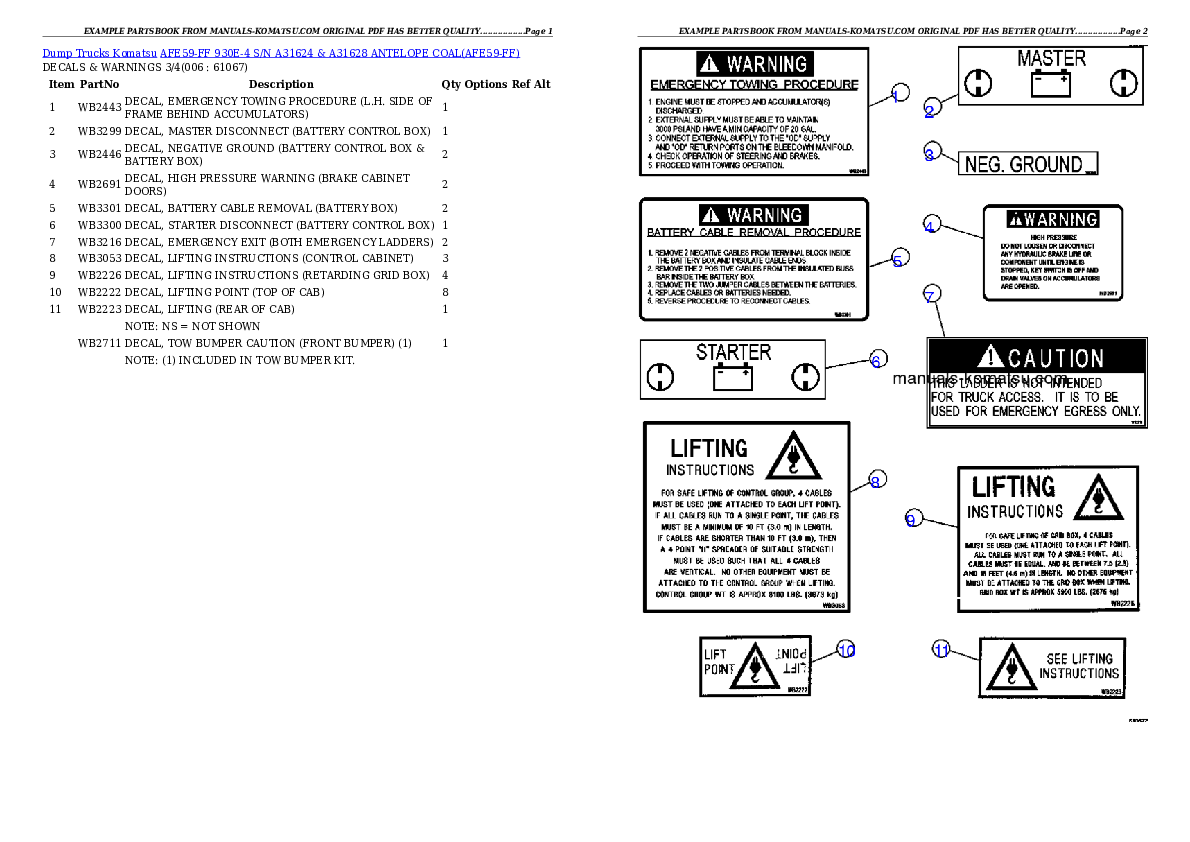 Protected: AFE59-FF 930E-4 S/N A31624 & A31628  ANTELOPE COAL Partsbook