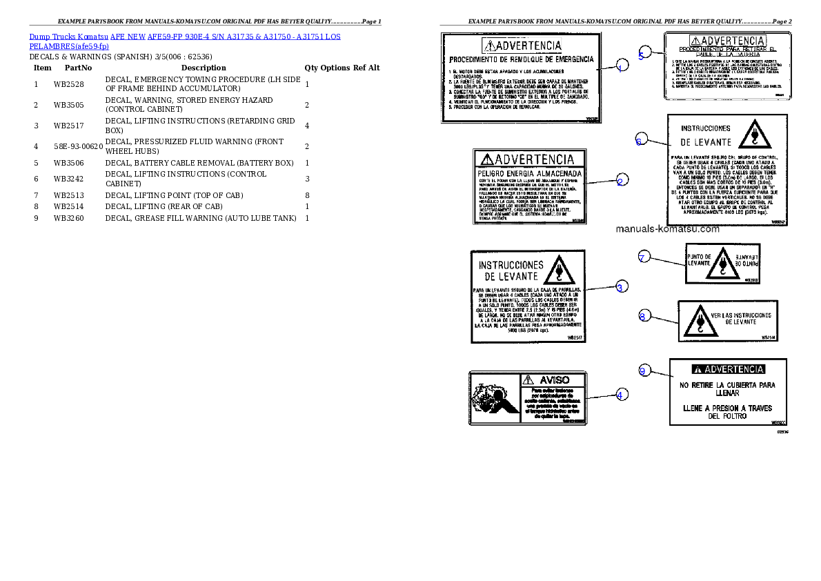 Protected: AFE59-FP 930E-4 S/N A31735 & A31750 – A31751  LOS PELAMBRES Partsbook