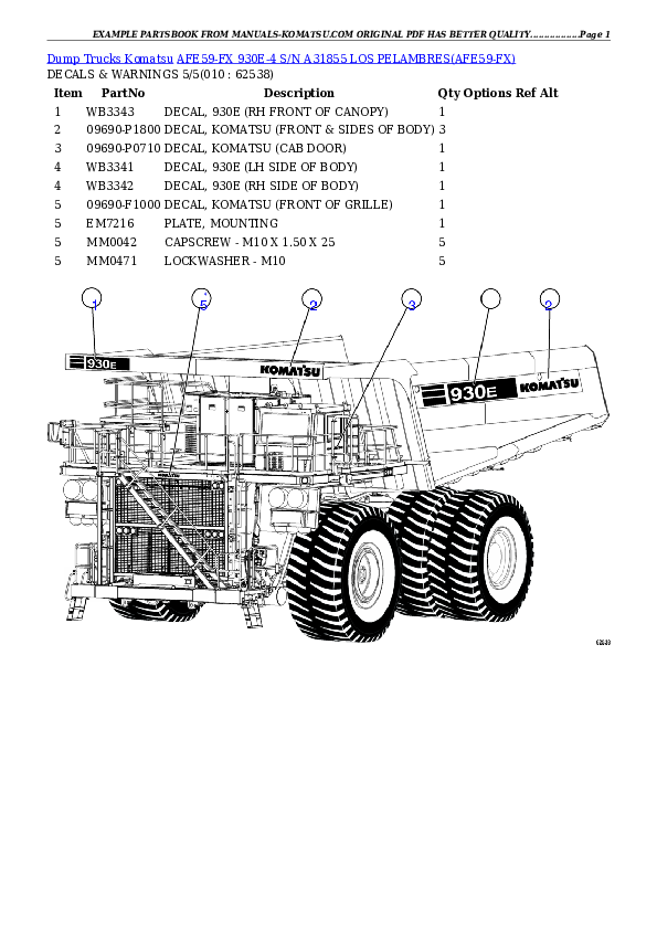Protected: AFE59-FX 930E-4 S/N A31855  LOS PELAMBRES Partsbook