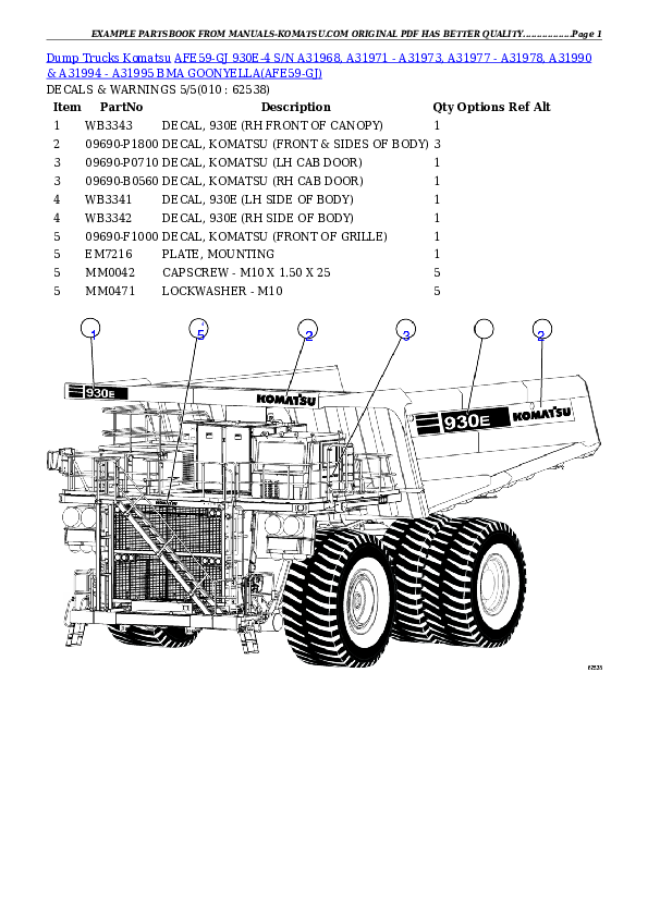 Protected: AFE59-GJ 930E-4 S/N A31968, A31971 – A31973, A31977 – A31978, A31990 & A31994 – A31995  BMA GOONYELLA Partsbook