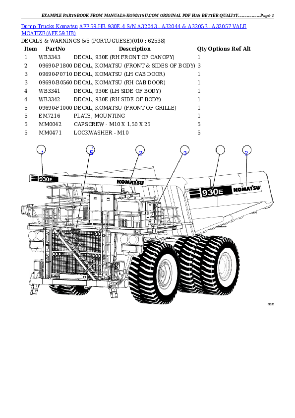 Protected: AFE59-HB 930E-4 S/N A32043 – A32044 & A32053 – A32057  VALE MOATIZE Partsbook
