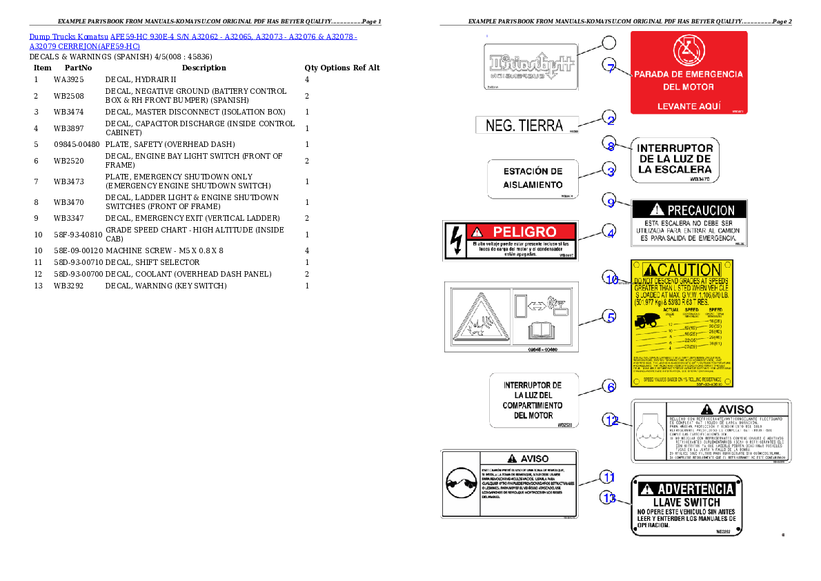 Protected: AFE59-HC 930E-4 S/N A32062 – A32065, A32073 – A32076 & A32078 – A32079  CERREJON Partsbook