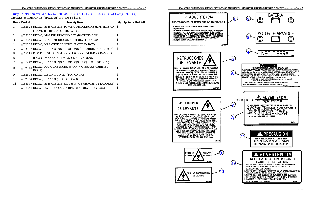 Protected: AFE62-AA 930E-4SE S/N A31153 & A31155    ANTAPACCAY Partsbook