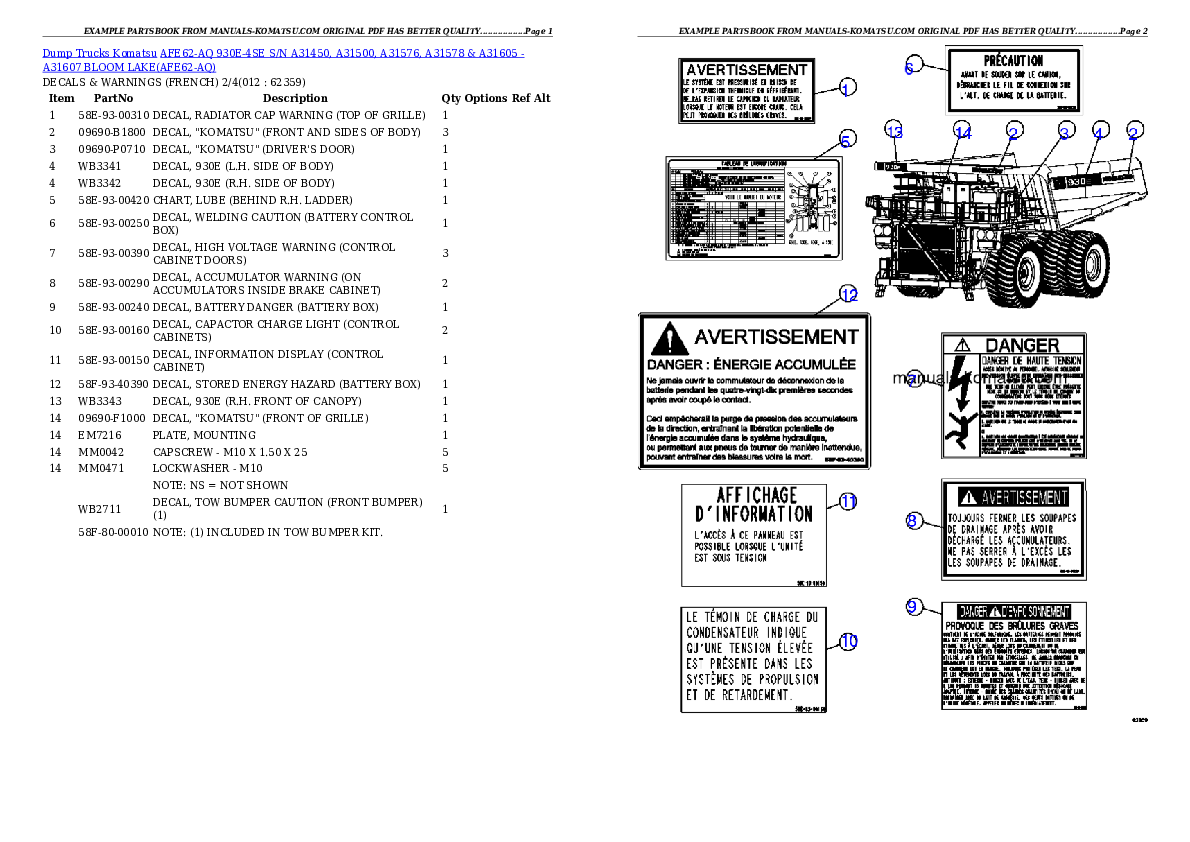 Protected: AFE62-AQ 930E-4SE S/N A31450, A31500, A31576, A31578 & A31605 – A31607  BLOOM LAKE Partsbook