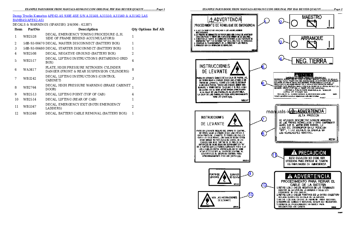 Protected: AFE62-AS 930E-4SE S/N A31548, A31550, A31560 & A31562  LAS BAMBAS Partsbook