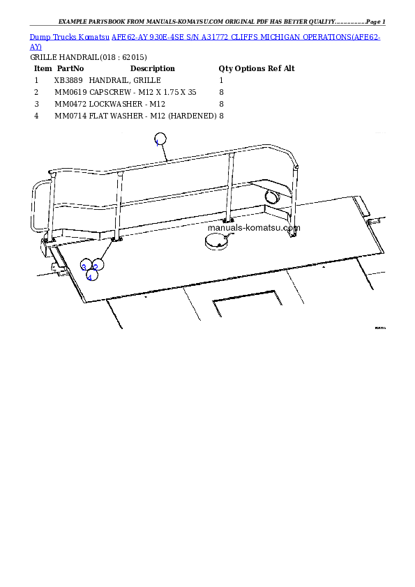 Protected: AFE62-AY 930E-4SE S/N A31772  CLIFFS MICHIGAN OPERATIONS Partsbook