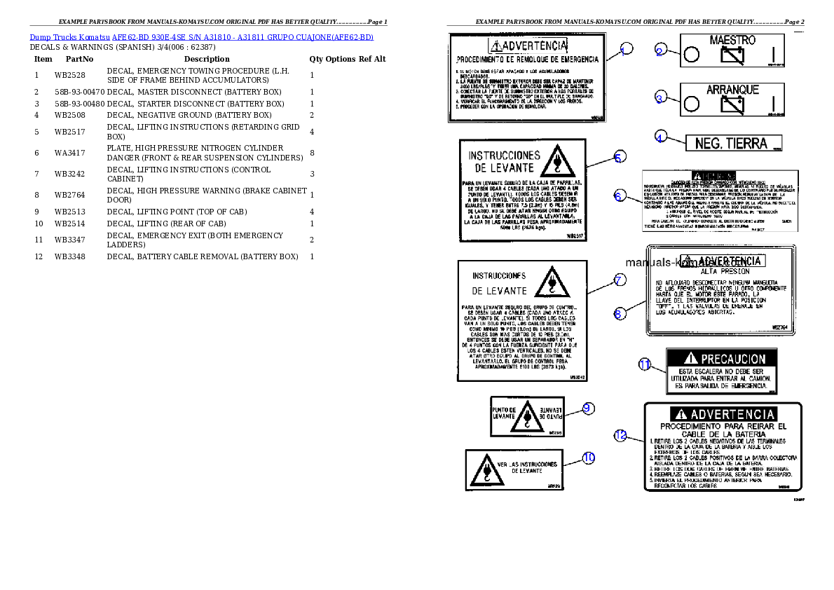 Protected: AFE62-BD 930E-4SE S/N A31810 – A31811  GRUPO CUAJONE Partsbook