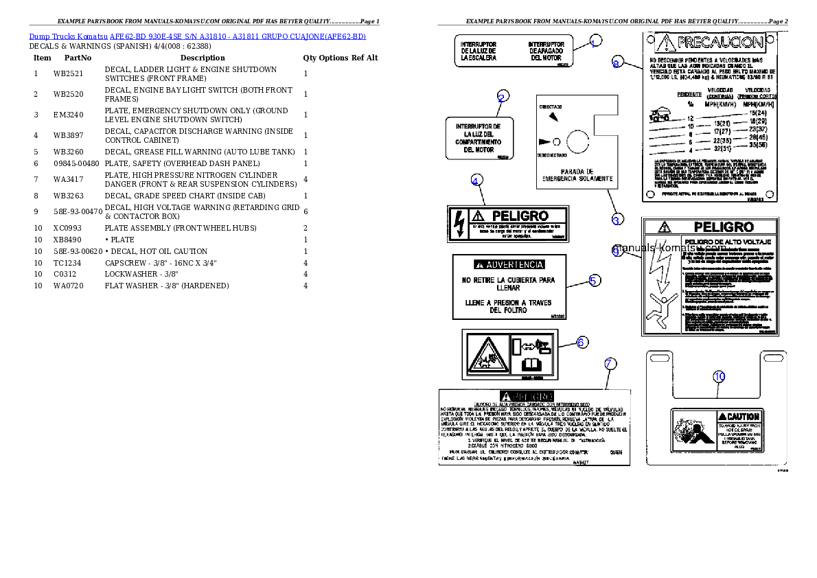 Protected: AFE62-BD 930E-4SE S/N A31810 – A31811  GRUPO CUAJONE Partsbook