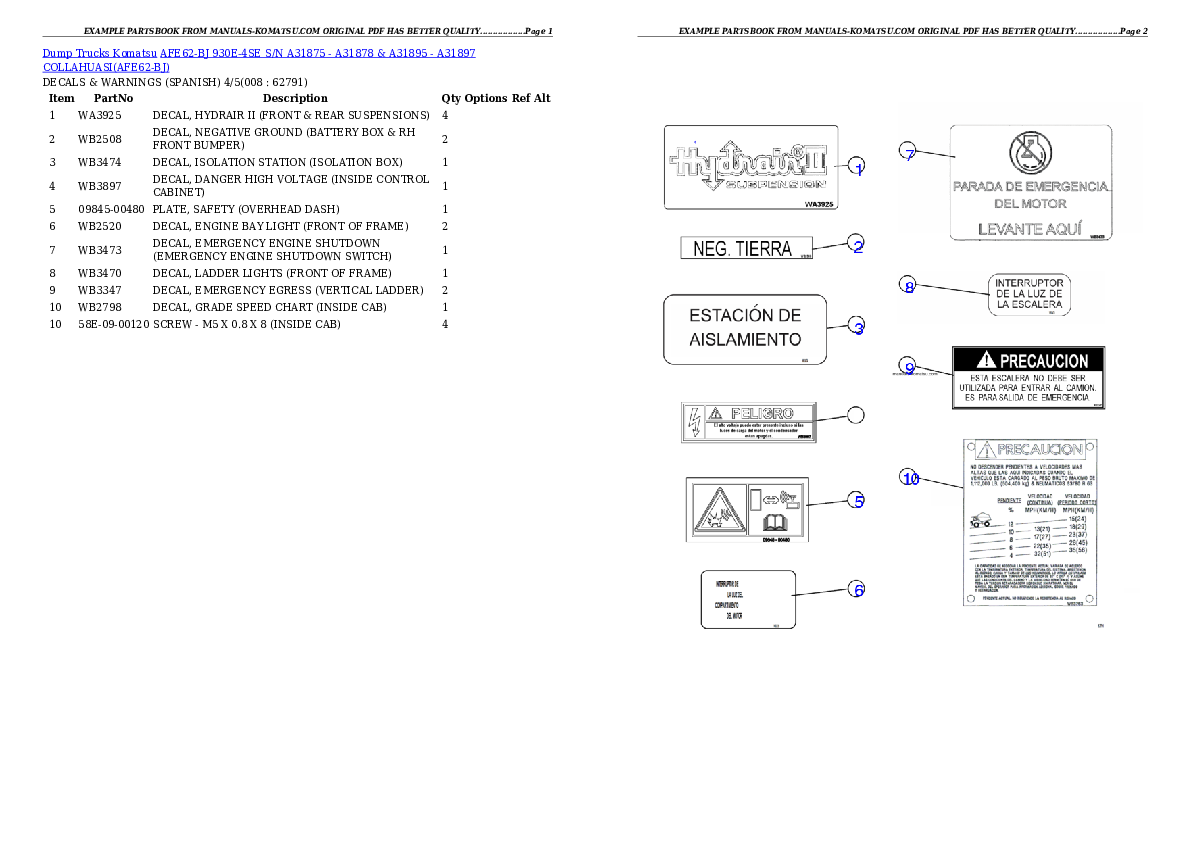 Protected: AFE62-BJ 930E-4SE S/N A31875 – A31878 & A31895 – A31897  COLLAHUASI Partsbook