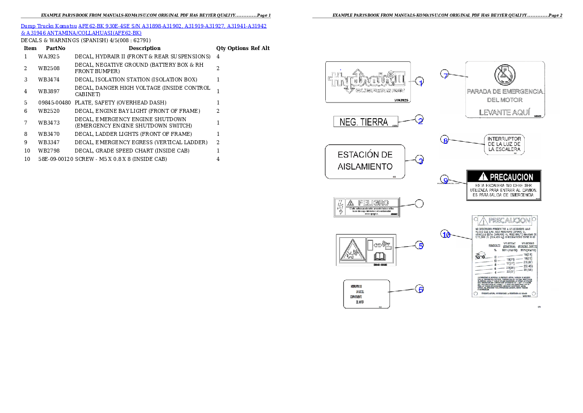 Protected: AFE62-BK 930E-4SE S/N A31898-A31902, A31919-A31927, A31941-A31942 & A31946  ANTAMINA/COLLAHUASI Partsbook