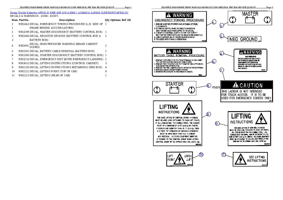 Protected: AFE62-D 930E-4SE S/N A30647, A30648 & A30654     CLERMONT Partsbook