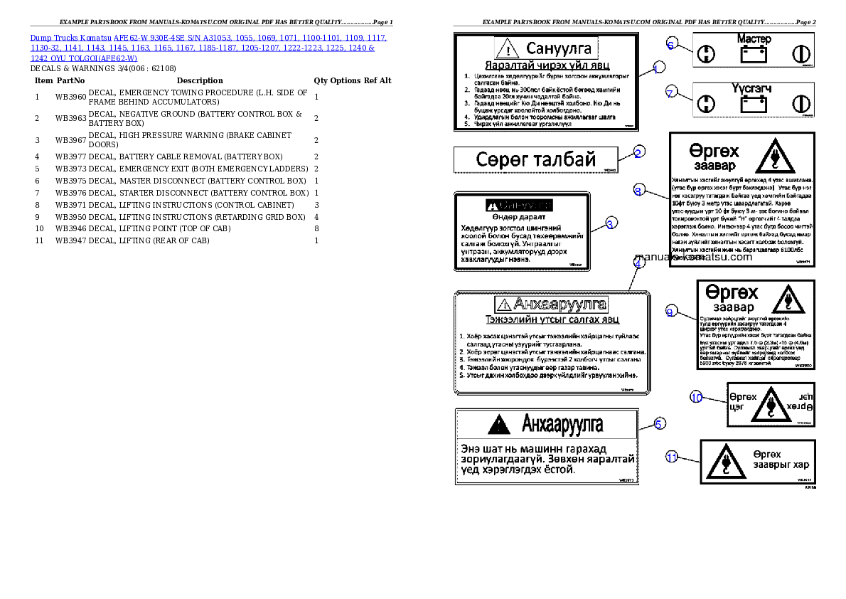 Protected: AFE62-W 930E-4SE S/N A31053, 1055, 1069, 1071, 1100-1101, 1109, 1117, 1130-32, 1141, 1143, 1145, 1163, 1165, 1167, 1185-1187, 1205-1207, 1222-1223, 1225, 1240 & 1242 OYU TOLGOI Partsbook