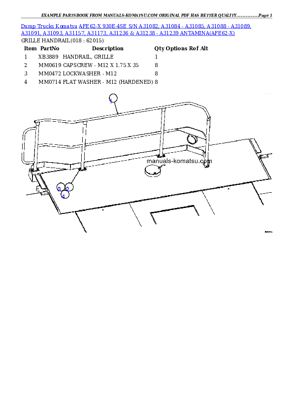 Protected: AFE62-X 930E-4SE S/N A31082, A31084 – A31085, A31088 – A31089, A31091, A31093, A31157, A31173, A31236 & A31238 – A31239    ANTAMINA Partsbook