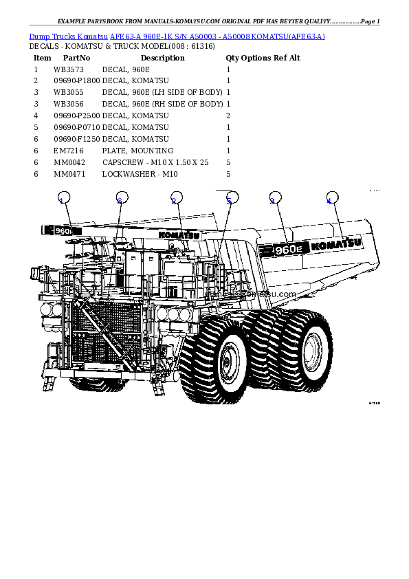 Protected: AFE63-A 960E-1K S/N A50003 – A50008   KOMATSU Partsbook