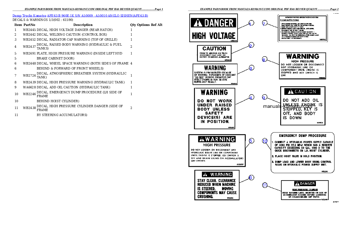 AFE63-B 960E-1K S/N A50009 - A50010    ANGLO SISHEN Partsbook