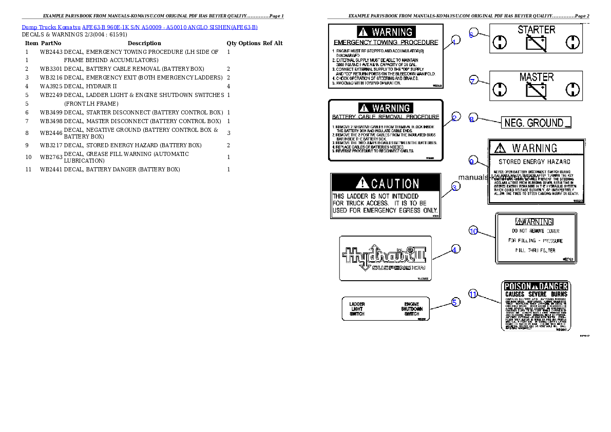 AFE63-B 960E-1K S/N A50009 - A50010    ANGLO SISHEN Partsbook