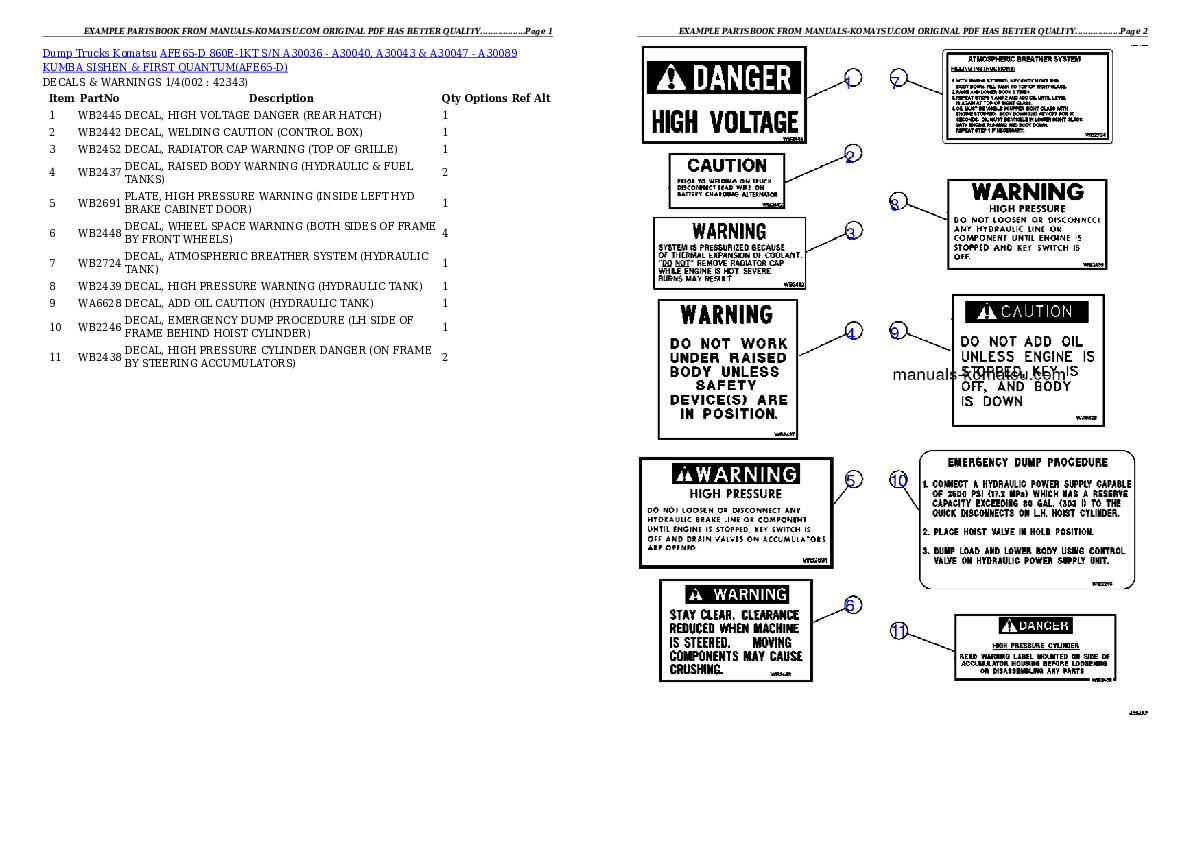 AFE65-D 860E-1KT S/N A30036 - A30040, A30043 & A30047 - A30071  KUMBA SISHEN & QUANTUM Partsbook