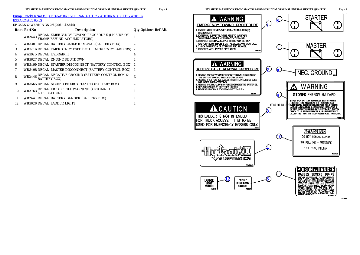 AFE65-E 860E-1KT S/N A30102 - A30106 & A30111 - A30116  EXXARO Partsbook