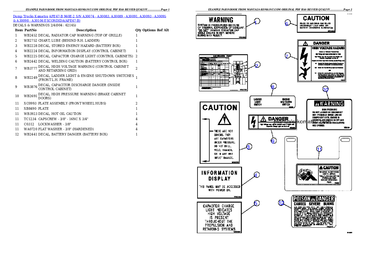 AFE67-B 960E-2 S/N A30074 - A30083, A30089 - A30091, A30093 - A30095 & A30098 - A30106  ESCONDIDA Partsbook