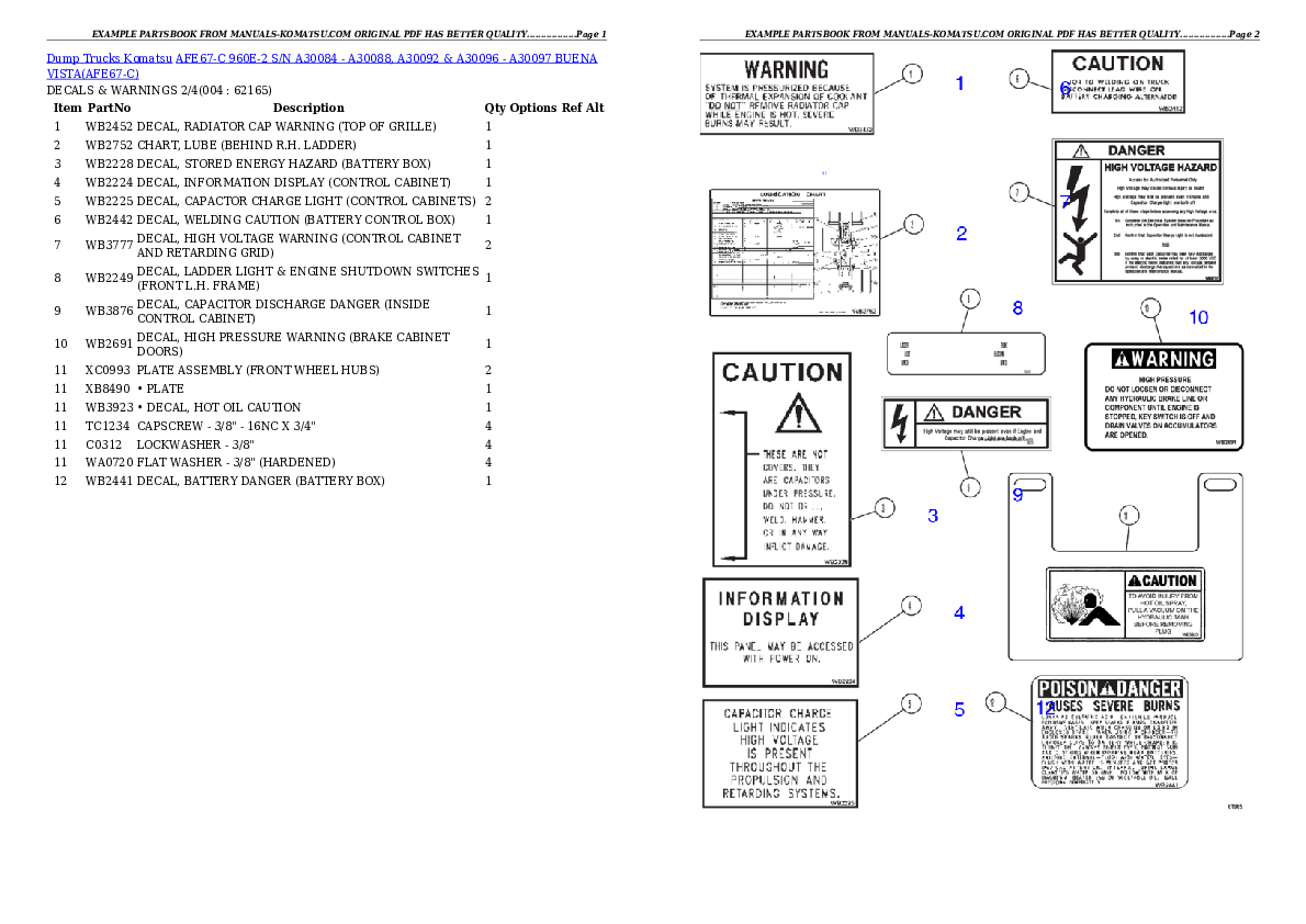 AFE67-C 960E-2 S/N A30084 - A30088, A30092 & A30096 - A30097  BUENA VISTA Partsbook