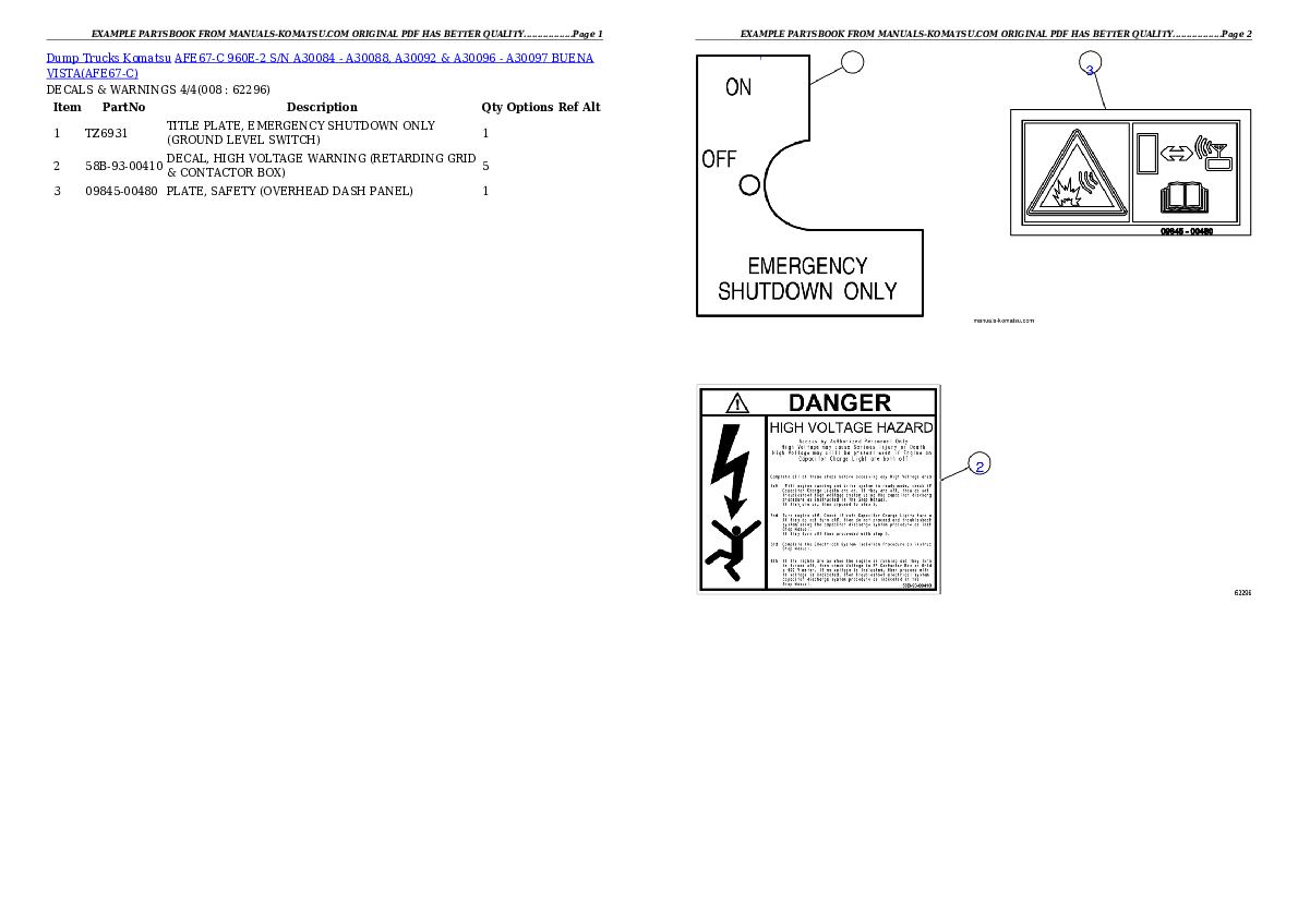 Protected: AFE67-C 960E-2 S/N A30084 – A30088, A30092 & A30096 – A30097  BUENA VISTA Partsbook