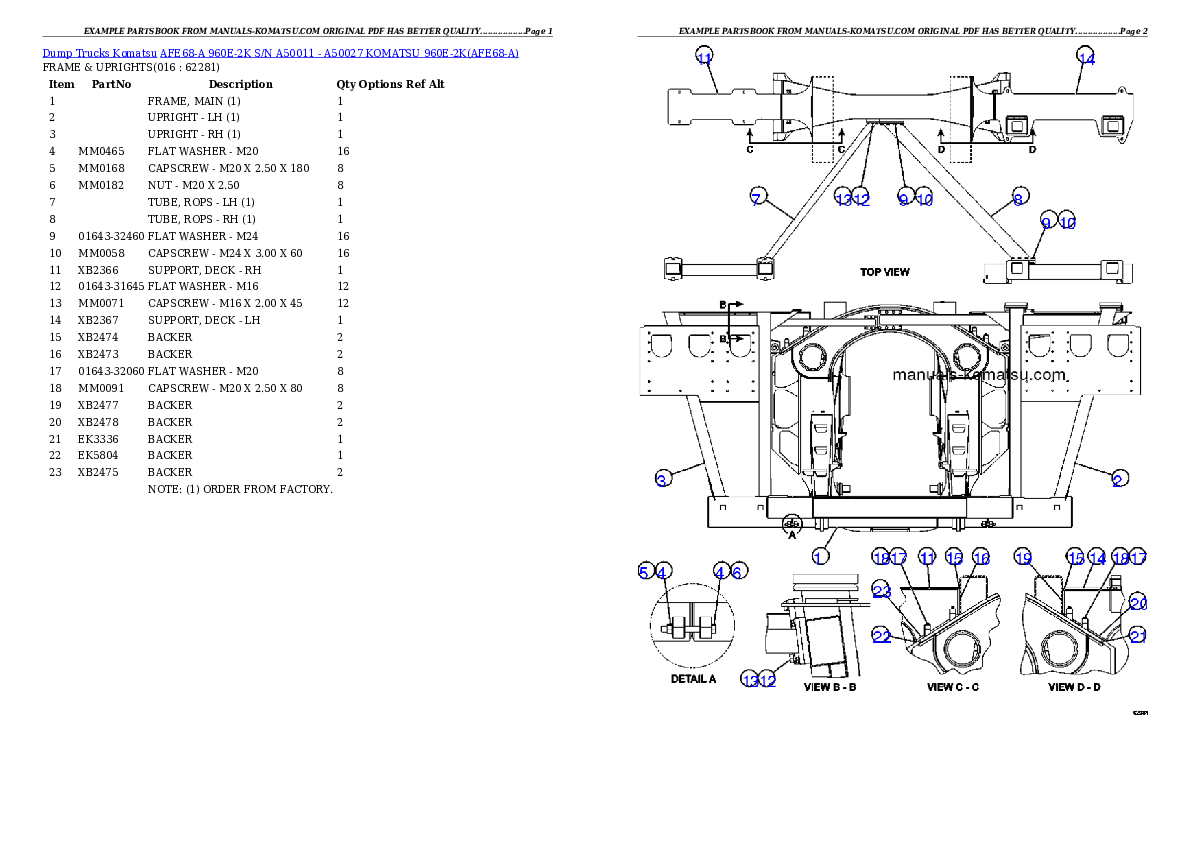 Protected: AFE68-A 960E-2K S/N A50011 – A50027 KOMATSU 960E-2K Partsbook