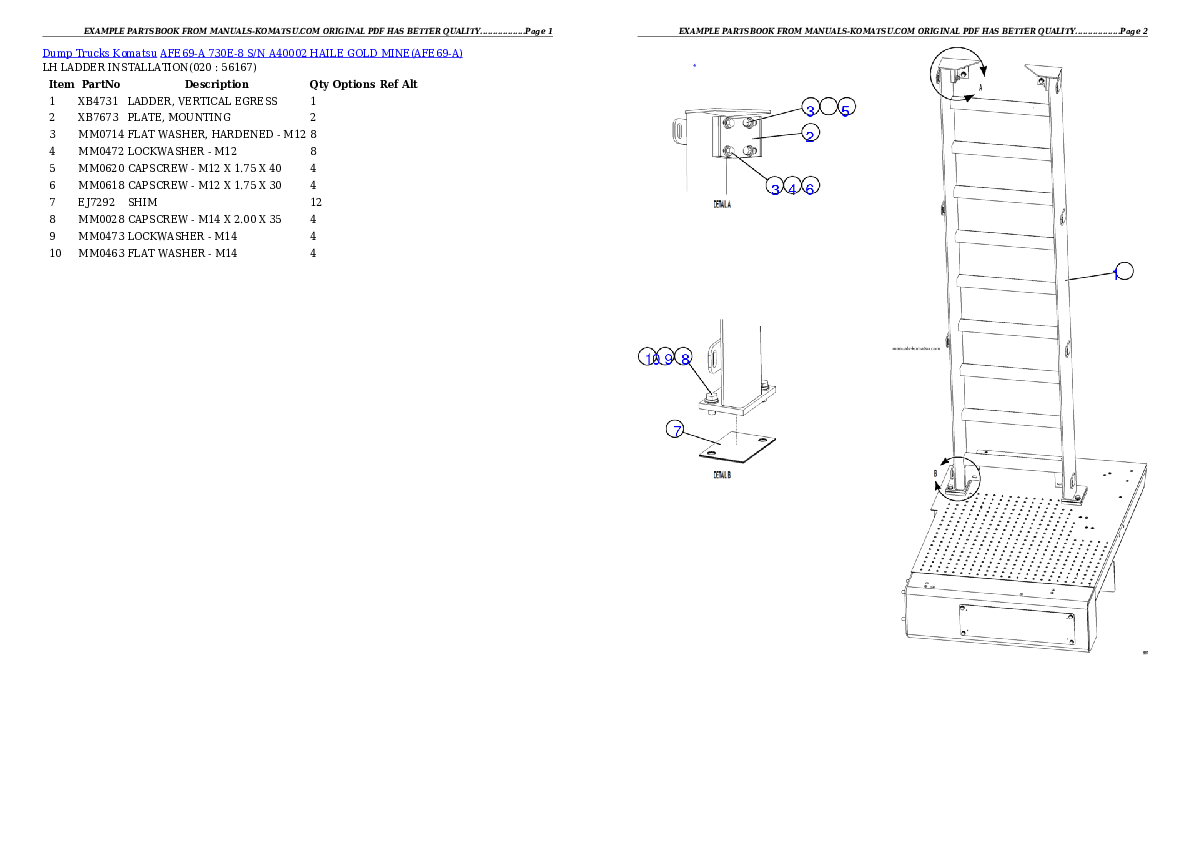 Protected: AFE69-A 730E-8 S/N A40002 HAILE GOLD MINE Partsbook