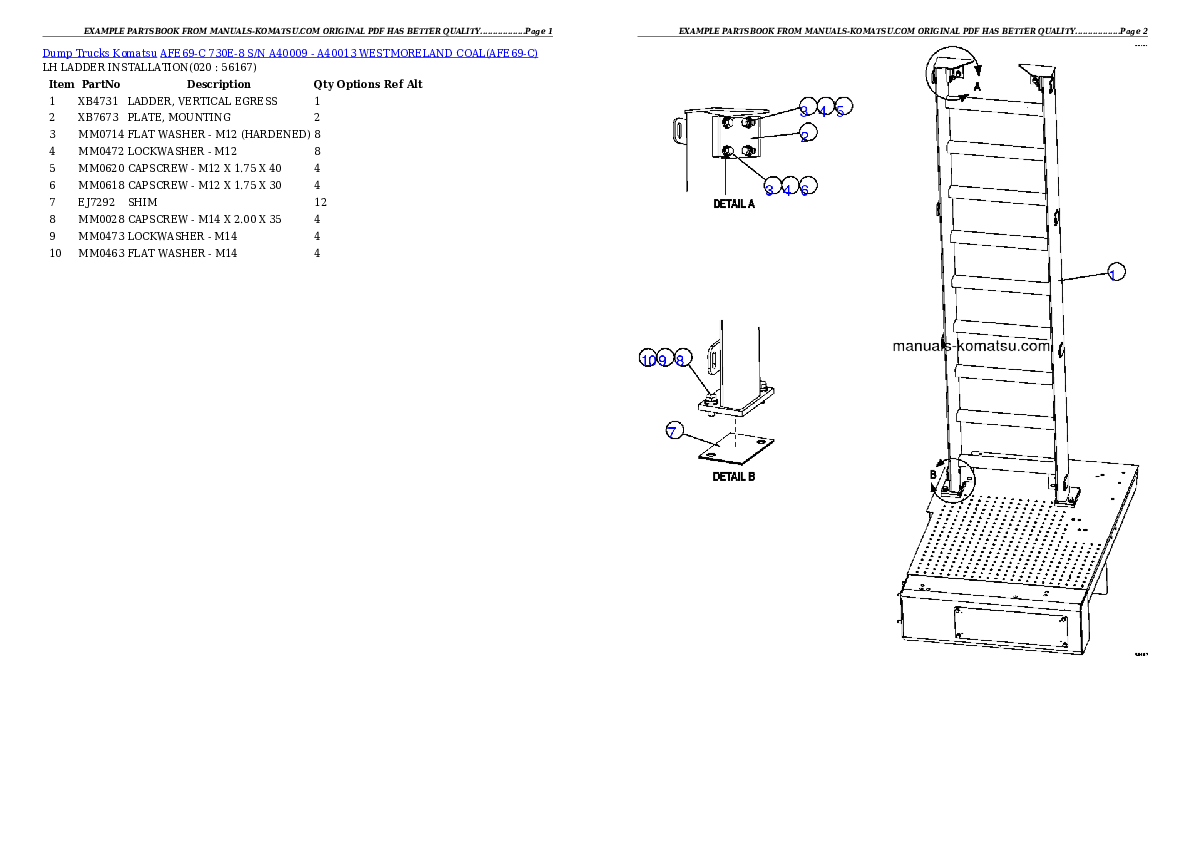 Protected: AFE69-C 730E-8 S/N A40009 – A40013  WESTMORELAND COAL Partsbook