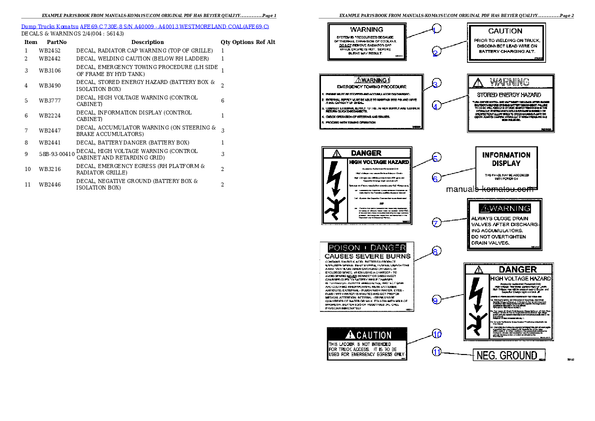 AFE69-C 730E-8 S/N A40009 - A40013  WESTMORELAND COAL Partsbook