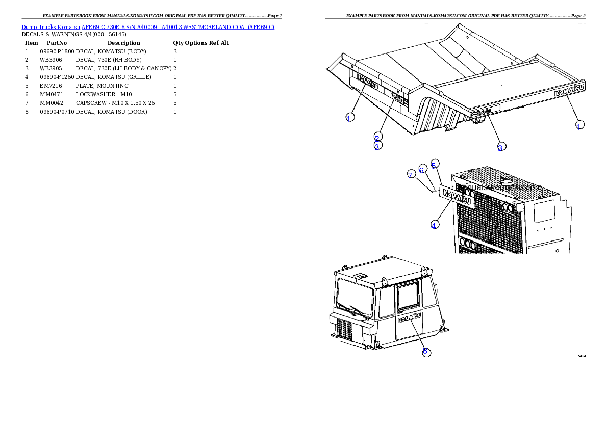 Protected: AFE69-C 730E-8 S/N A40009 – A40013  WESTMORELAND COAL Partsbook