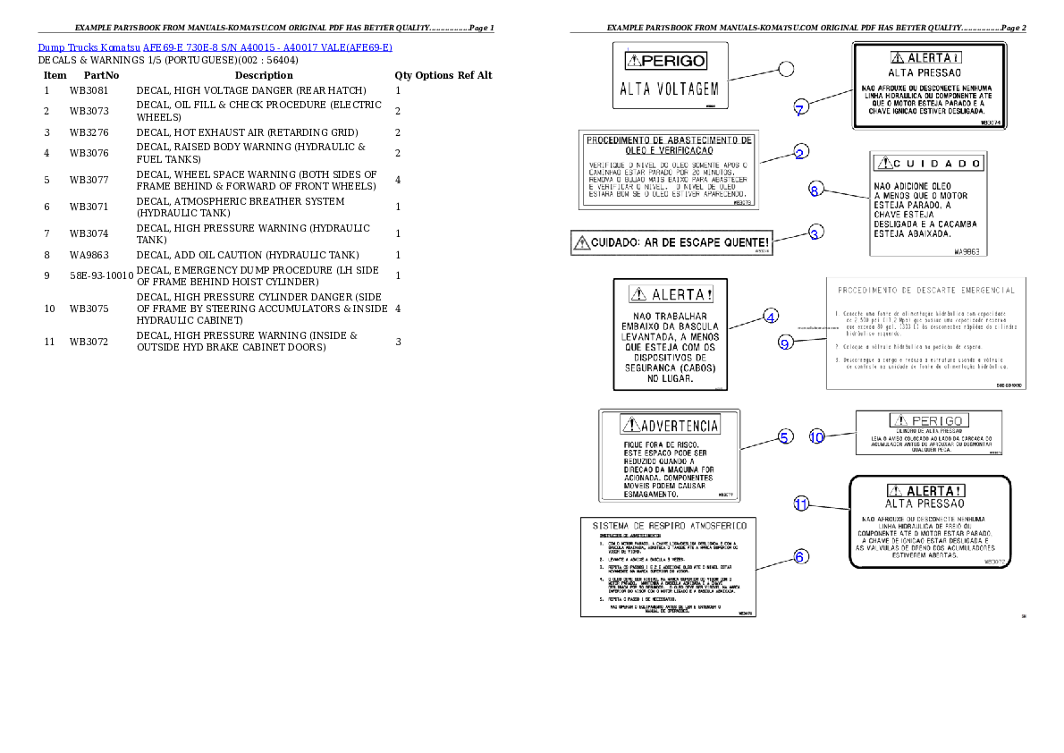AFE69-E 730E-8 S/N A40015 - A40017  VALE Partsbook