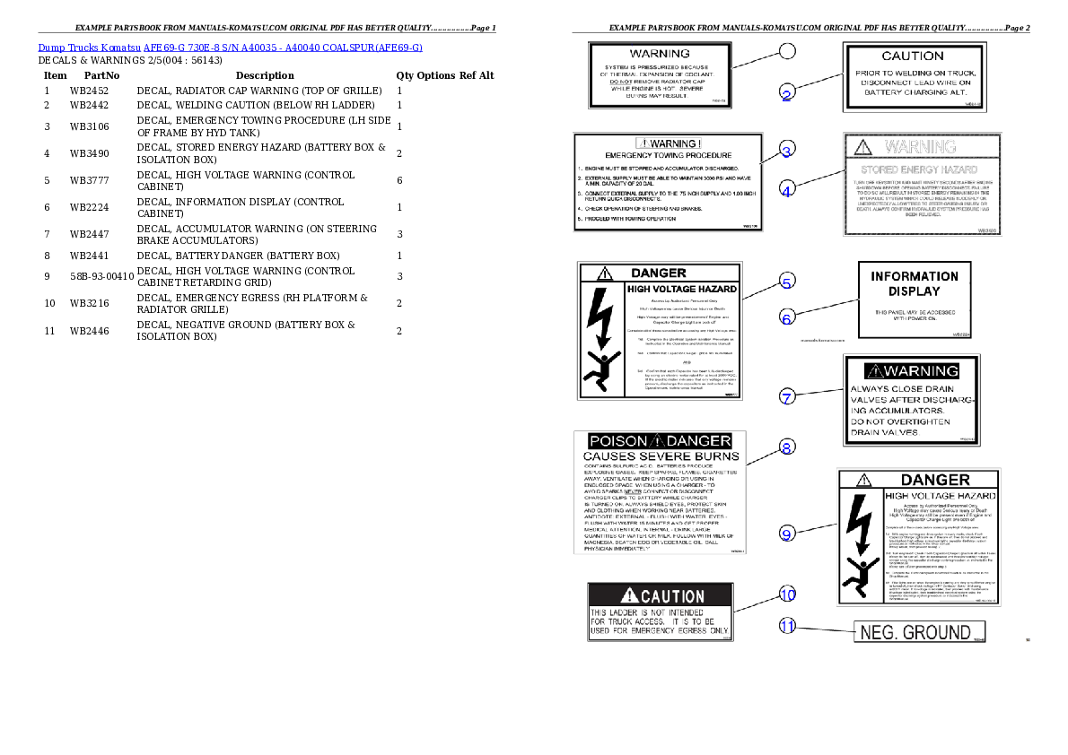 AFE69-G 730E-8 S/N A40035 - A40040  COALSPUR Partsbook