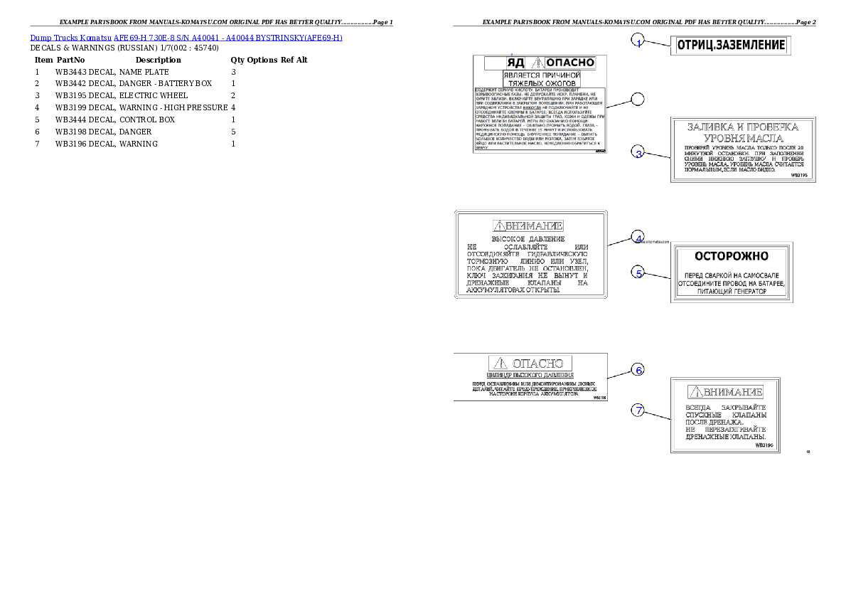 AFE69-H 730E-8 S/N A40041 - A40044 BYSTRINSKY Partsbook
