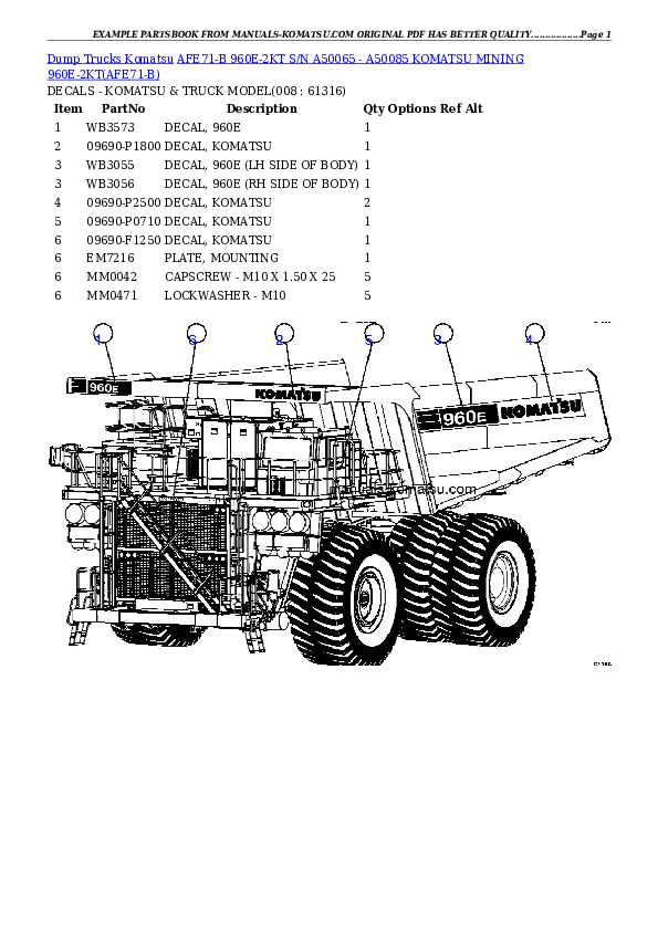 Protected: AFE71-B 960E-2KT S/N A50065 – A50085  KOMATSU MINING 960E-2KT Partsbook